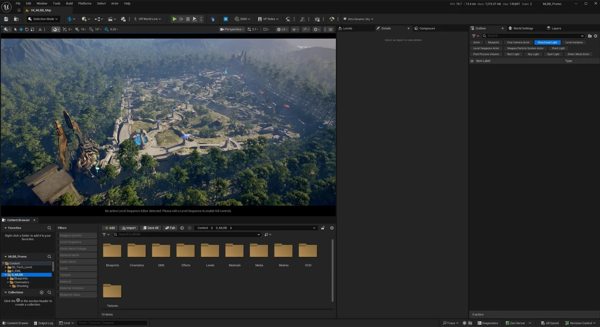 A wide game-map landscape with forest, pathways and towers inside Unreal Engine.
