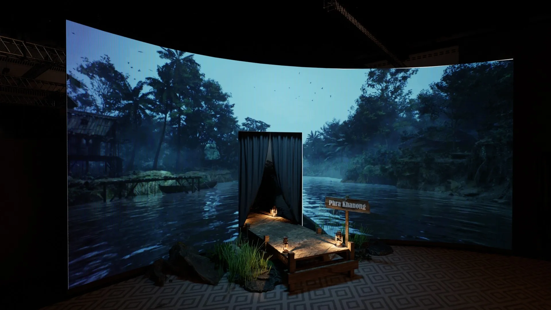 TCX 2025 River Adventure design study with a curved river image and boat entrance.