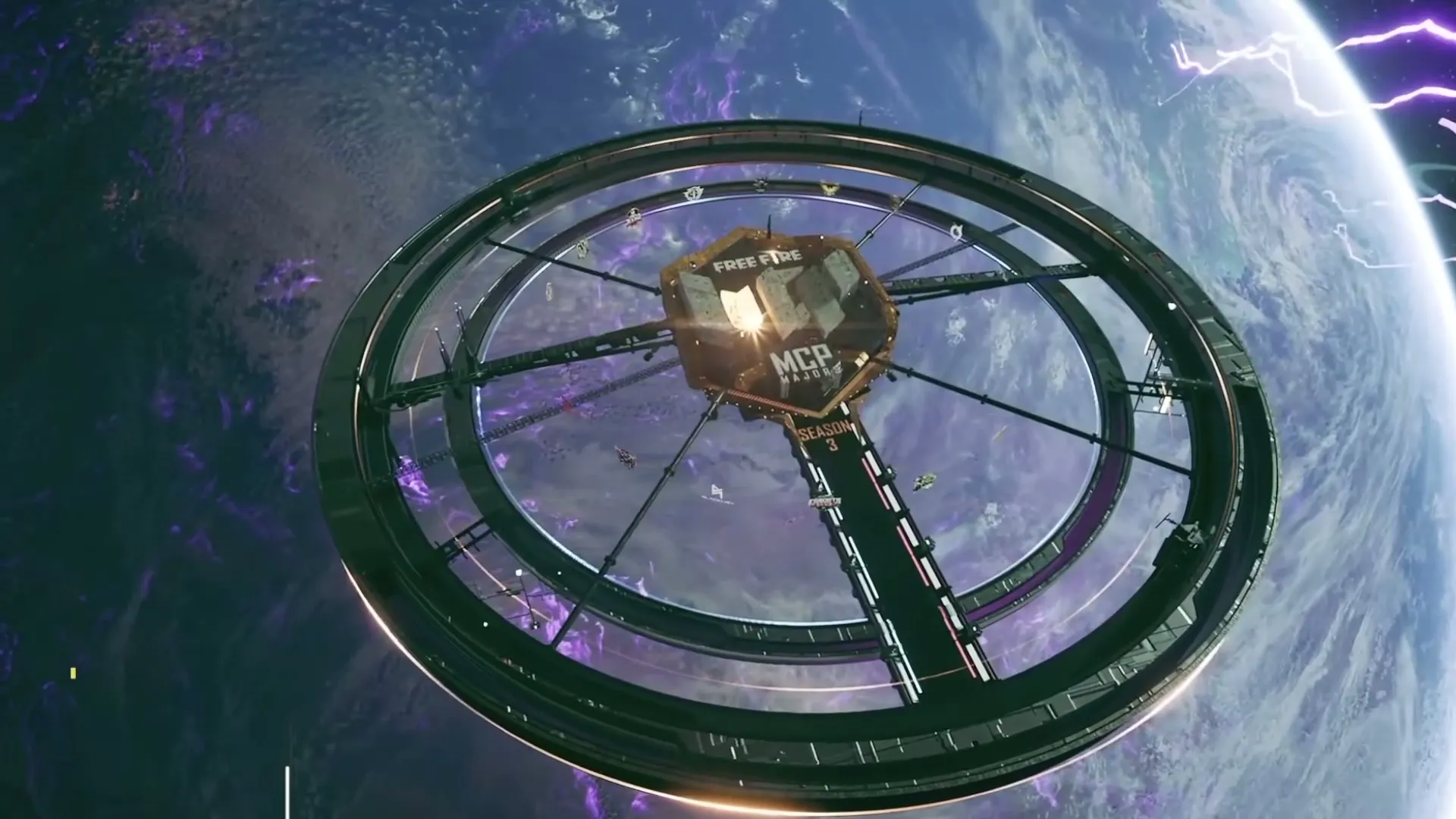 Free Fire MCP Major Season 3 ring-shaped orbital exterior above a planet.