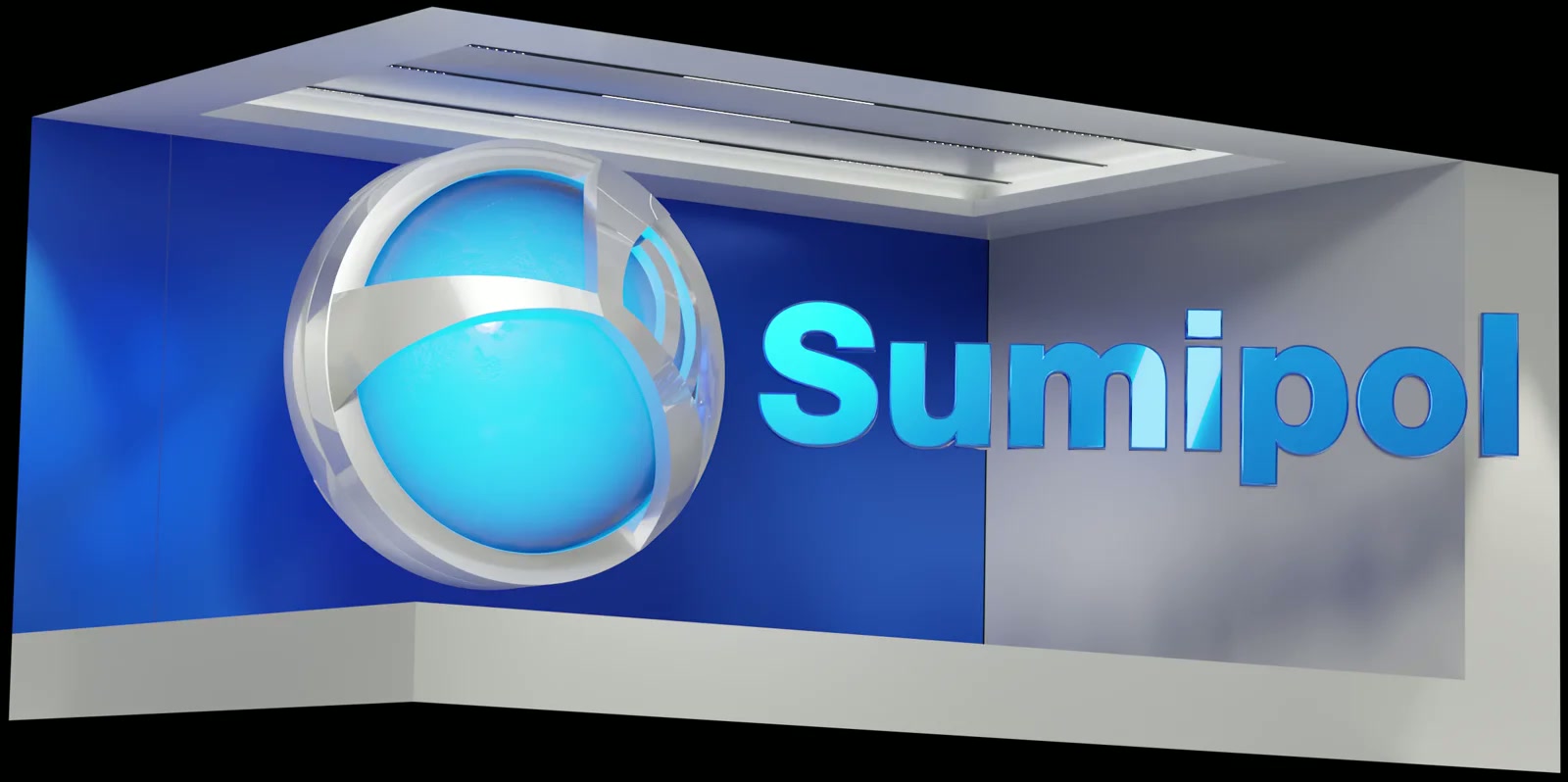 Rendered blue and silver Sumipol emblem and wordmark inside a perspective display frame.